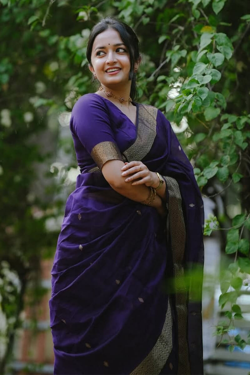 Serendipity Purple Cotton Silk Saree With Winsome Blouse Piece