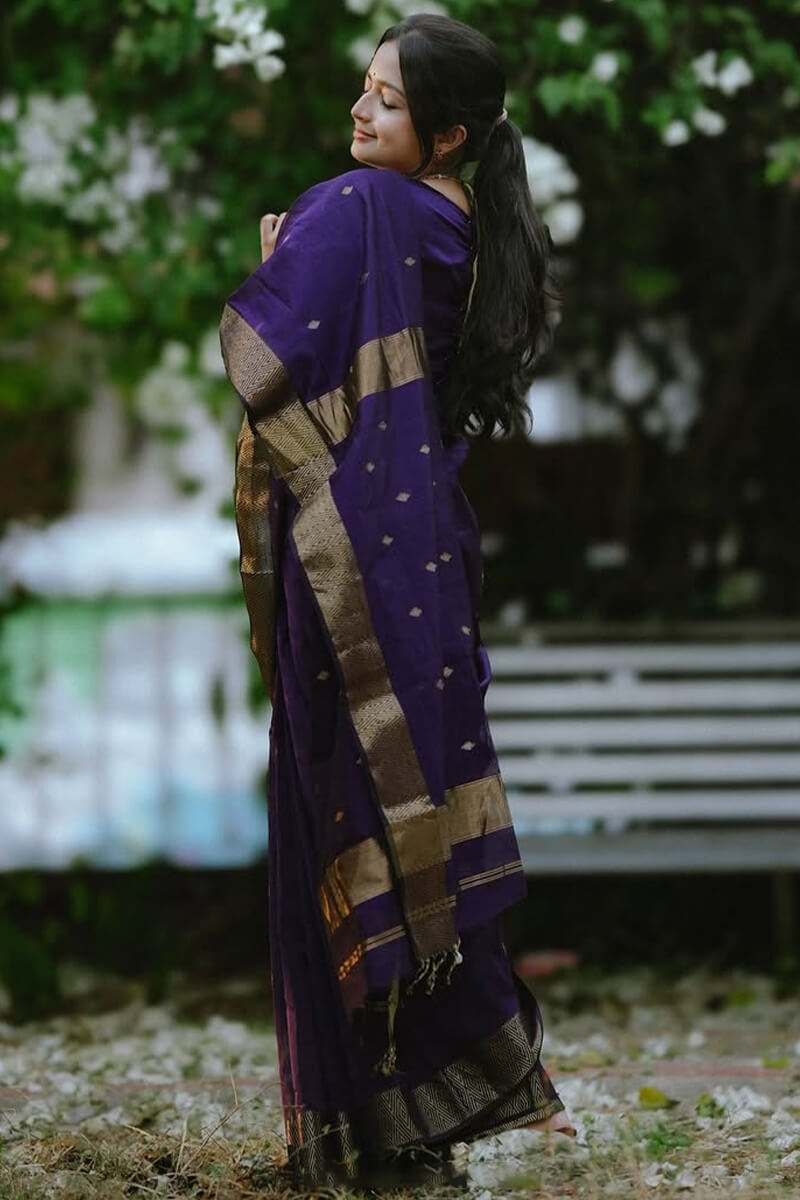 Serendipity Purple Cotton Silk Saree With Winsome Blouse Piece