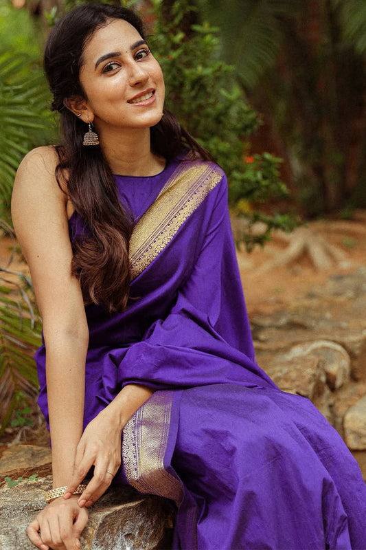 Invaluable Purple Soft Silk Saree With Mesmerising Blouse Piece
