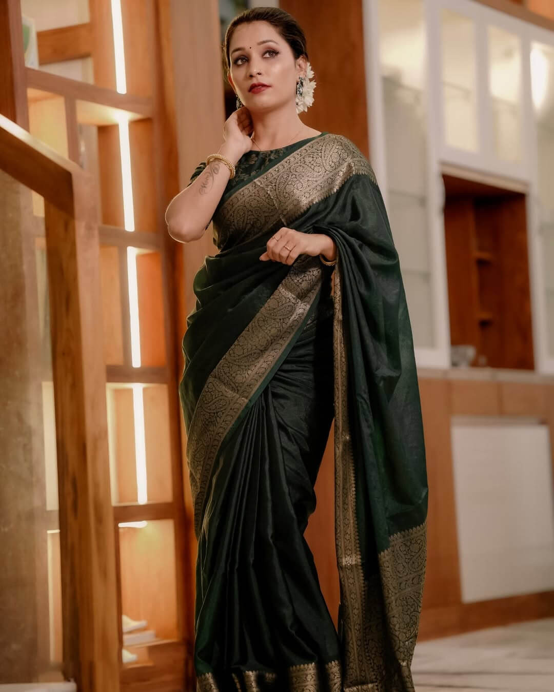 Transcendent Dark Green Soft Silk Saree With Sensational Blouse Piece