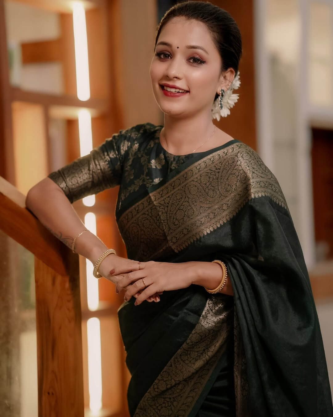 Transcendent Dark Green Soft Silk Saree With Sensational Blouse Piece