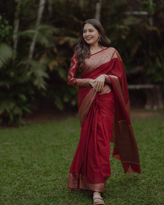 Jazzy Maroon Soft Silk Saree With Transcendent Blouse Piece