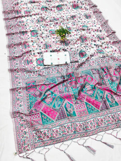 Seraphic Off White Pashmina Saree With Ratatouille Blouse Piece