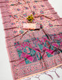 Demanding Peach Pashmina Saree With Grandiose Blouse Piece