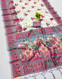 Groovy Beige Pashmina Saree With Sizzling Blouse Piece