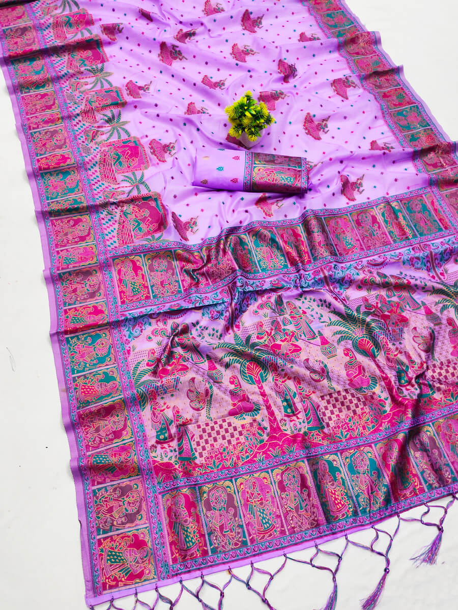 Delectable Lavender Pashmina Saree With Dazzling Blouse Piece