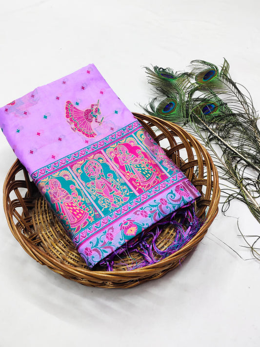 Delectable Lavender Pashmina Saree With Dazzling Blouse Piece