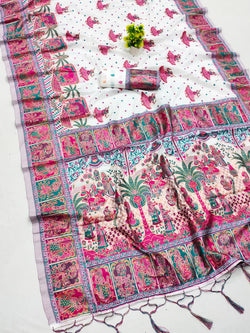 Tantalizing Off White Pashmina Saree With Glamorous Blouse Piece