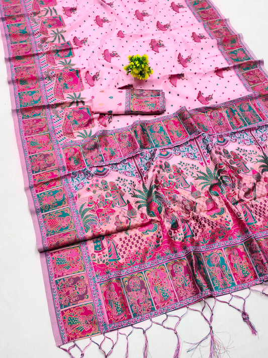 Blissful Pink Pashmina Saree With Elision Blouse Pieced