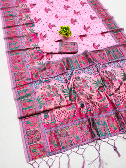 Blissful Pink Pashmina Saree With Elision Blouse Pieced