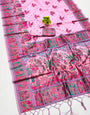 Blissful Pink Pashmina Saree With Elision Blouse Pieced