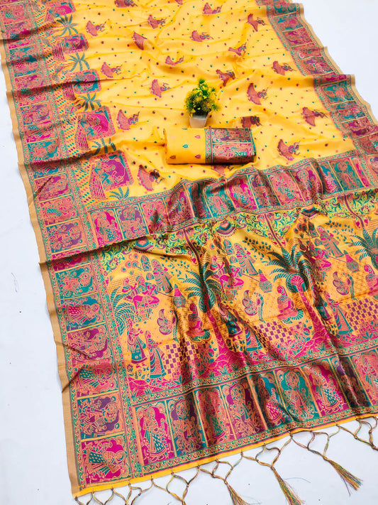 Conflate Yellow Pashmina Saree With Sumptuous Blouse Piece
