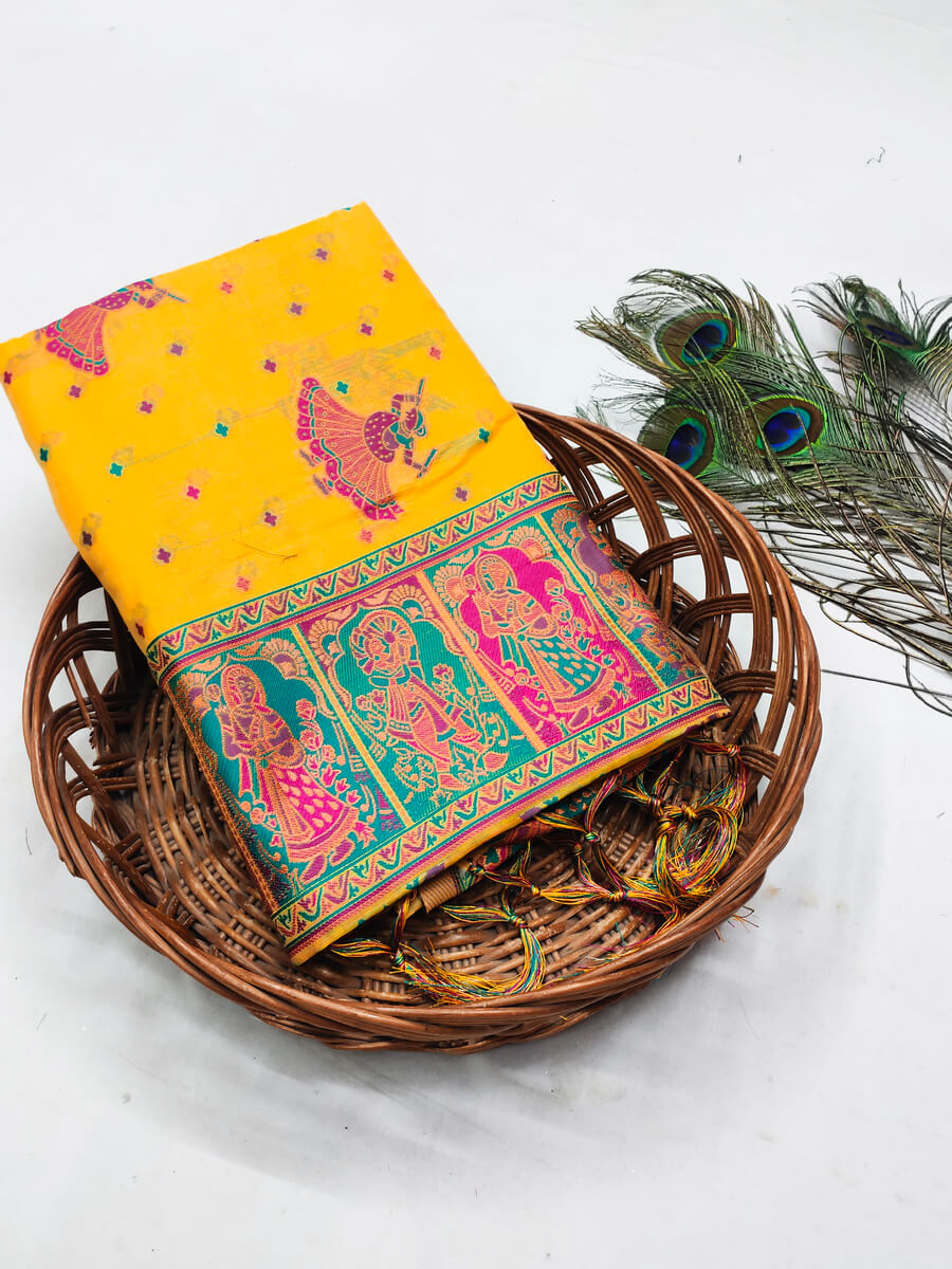Conflate Yellow Pashmina Saree With Sumptuous Blouse Piece