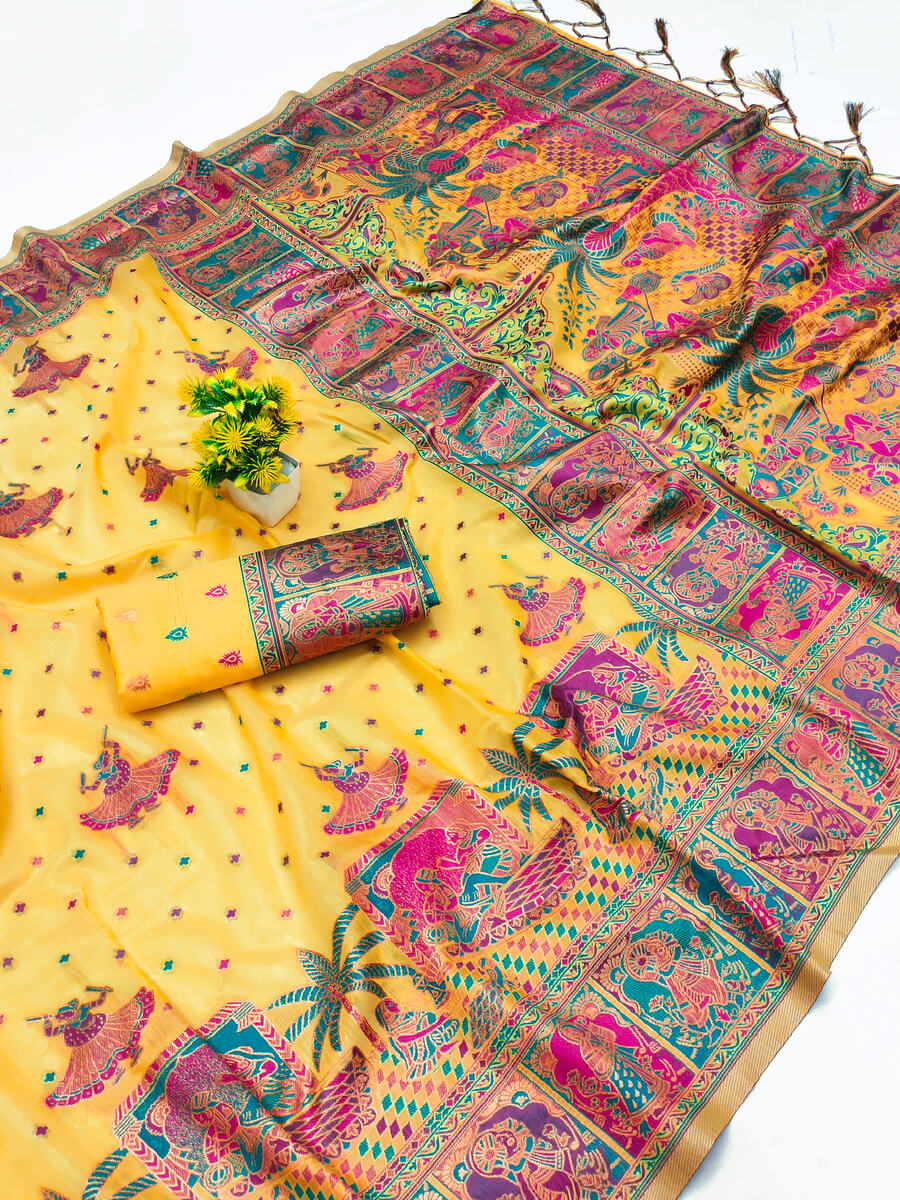 Conflate Yellow Pashmina Saree With Sumptuous Blouse Piece