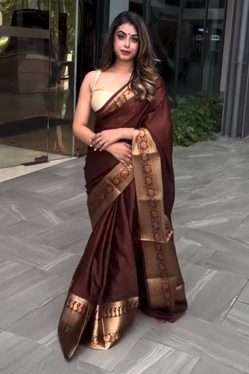 Ideal Wine Soft Silk Saree With Captivating Blouse Piece