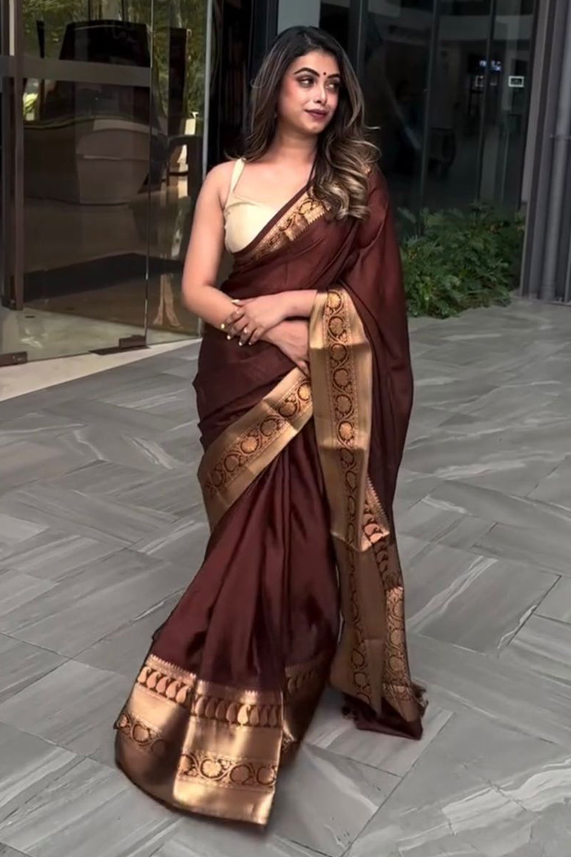 Ideal Wine Soft Silk Saree With Captivating Blouse Piece