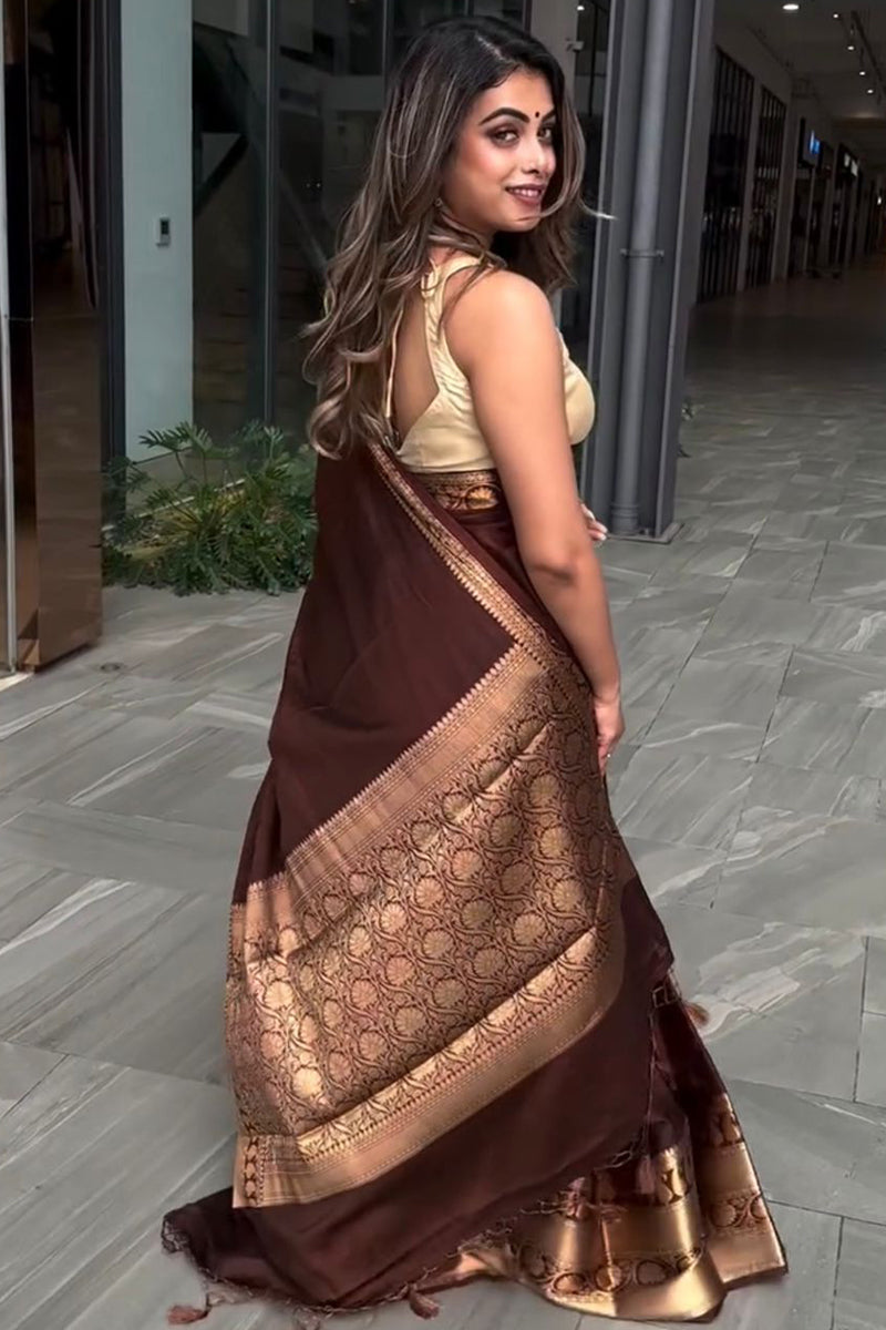 Ideal Wine Soft Silk Saree With Captivating Blouse Piece
