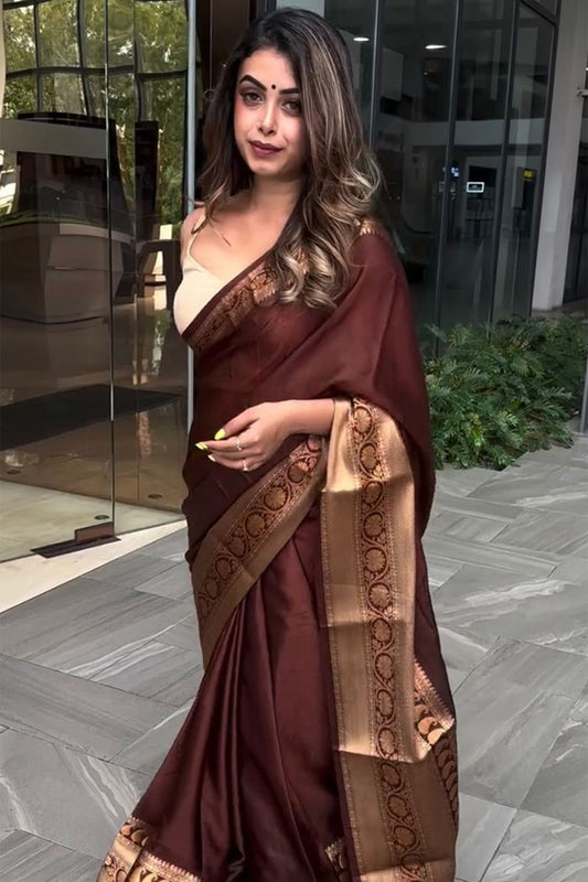 Ideal Wine Soft Silk Saree With Captivating Blouse Piece