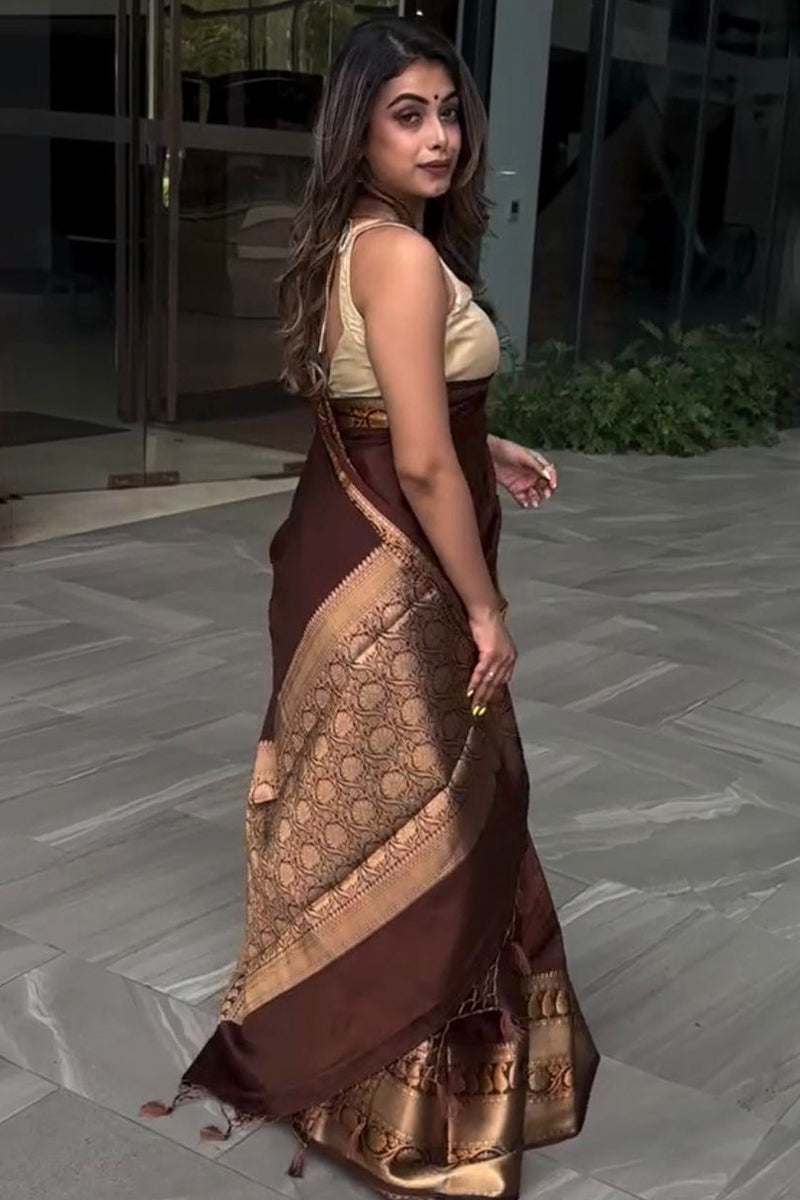 Ideal Wine Soft Silk Saree With Captivating Blouse Piece