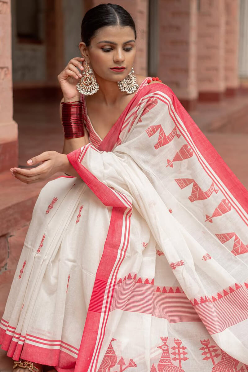 Proficient Off White Cotton Silk Saree With Nebula Blouse Piece