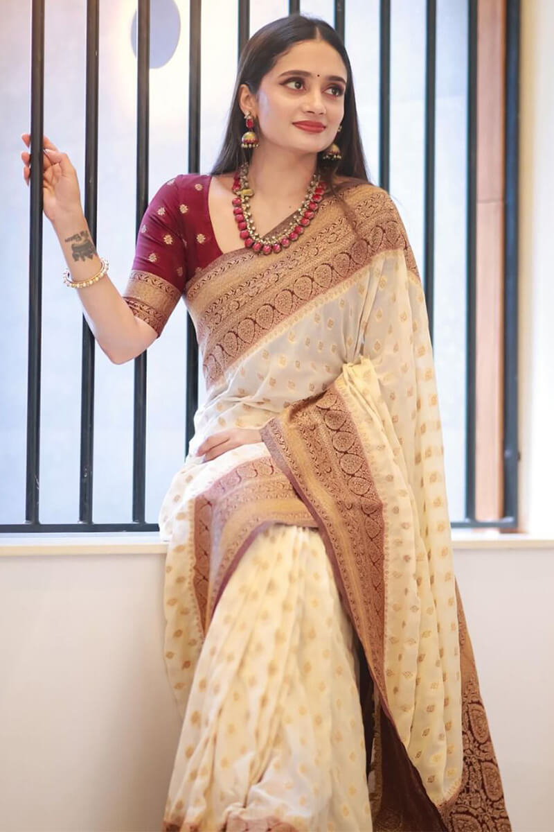 Surreptitious Beige Soft Silk Saree With Tremendous Blouse Piece