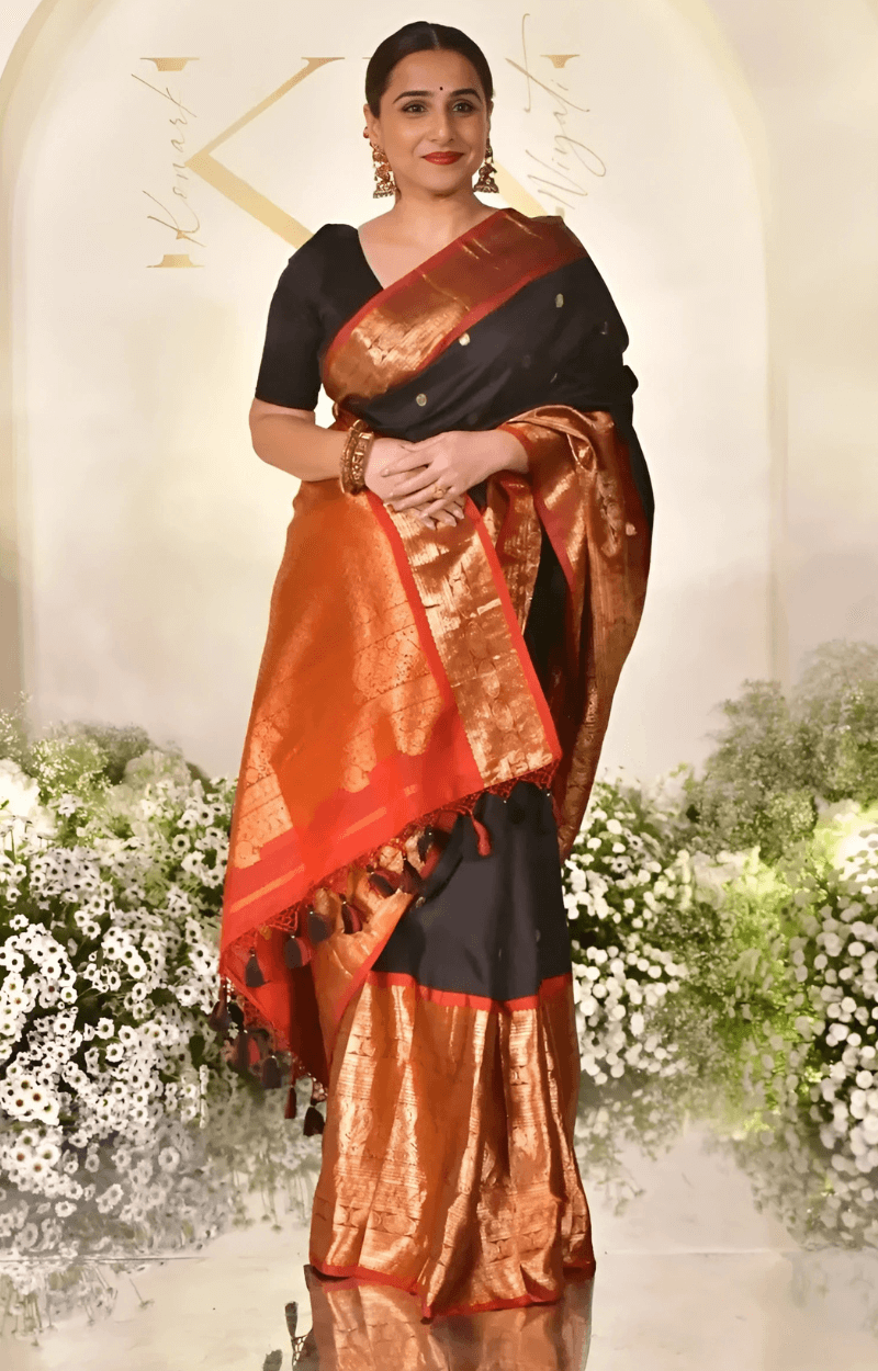 Zephyr Black Soft Banarasi Silk Saree With Divine Blouse Piece