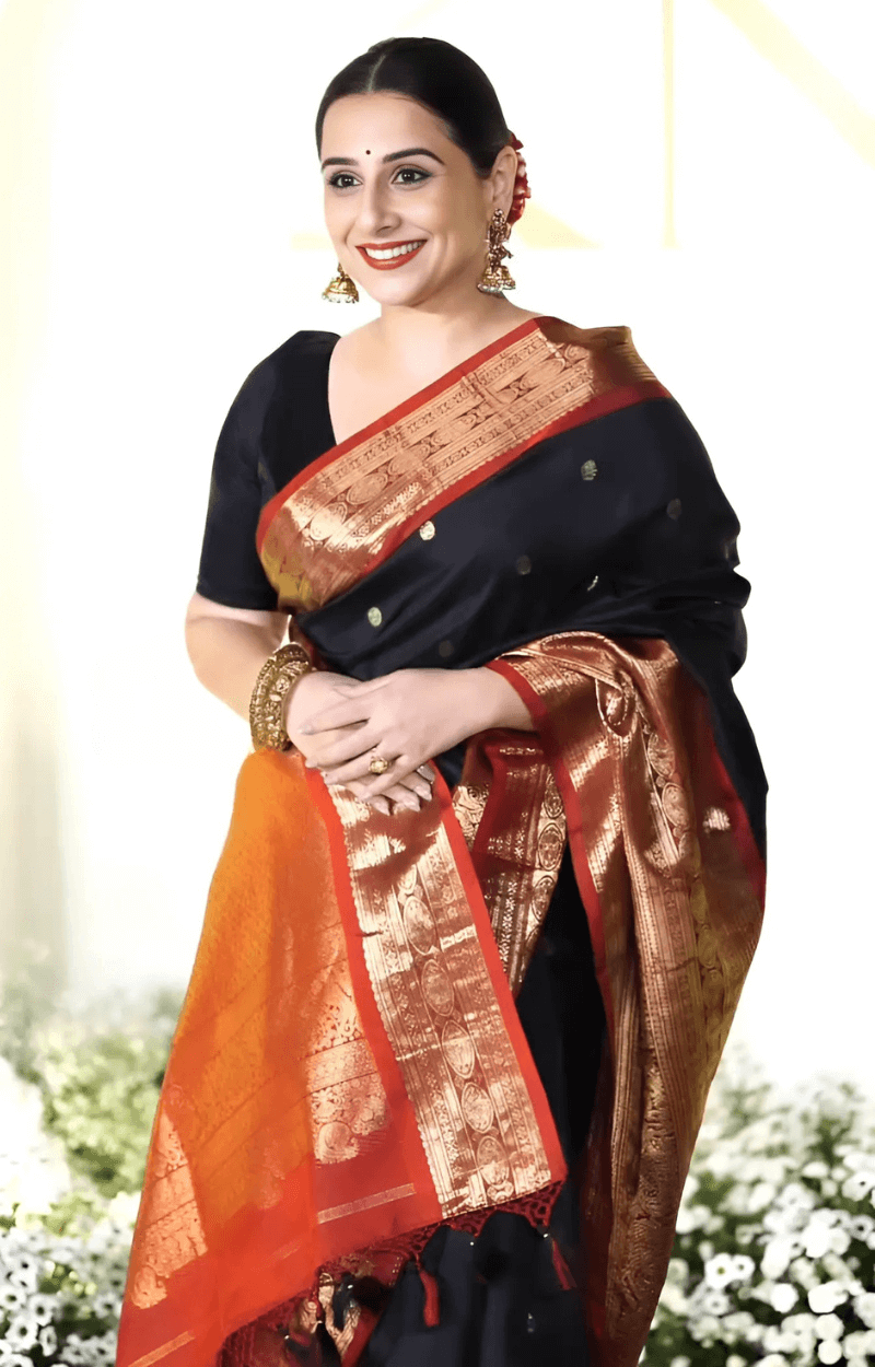 Zephyr Black Soft Banarasi Silk Saree With Divine Blouse Piece
