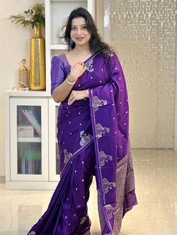 Energetic Purple Soft Silk Saree With Jazzy Blouse Piece