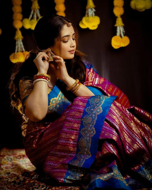 Sempiternal Purple Soft Silk Saree With Nemesis Blouse Piece