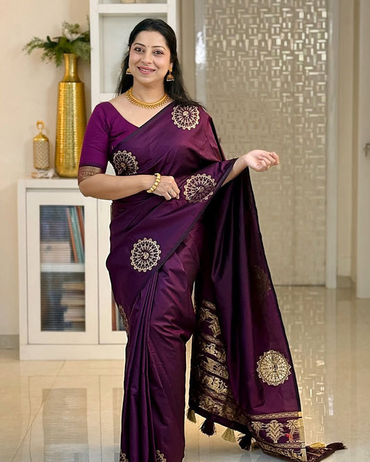 Luxuriant Purple Soft Silk Saree With Flamboyant Blouse Piece