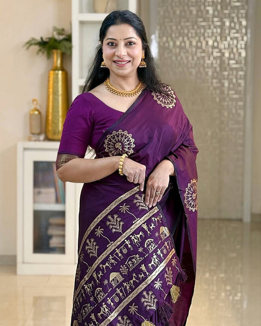 Luxuriant Purple Soft Silk Saree With Flamboyant Blouse Piece