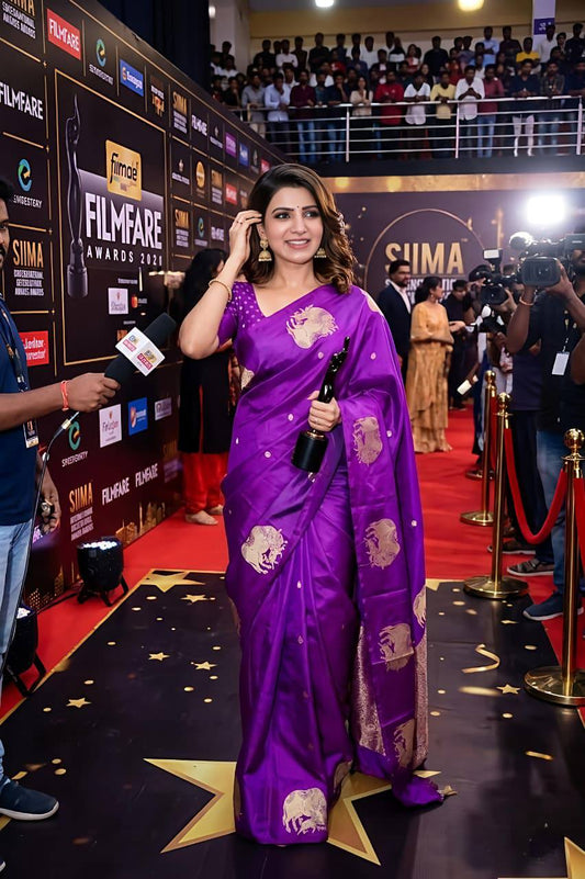 Embellished Purple Soft Silk Saree With Adorning Blouse Piece