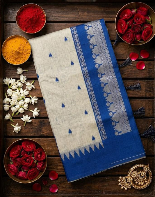 Surpassing Beige Cotton Silk Saree With Desiring Blouse Piece
