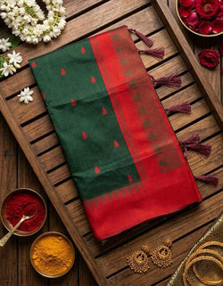 Glorious Dark Green Cotton Silk Saree With Comely Blouse Piece