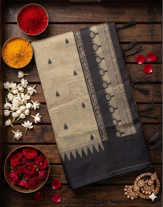 Vibrant Grey Cotton Silk Saree With Classic Blouse Piece