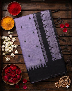 Susurrous Lavender Cotton Silk Saree With Petrichor Blouse Piece