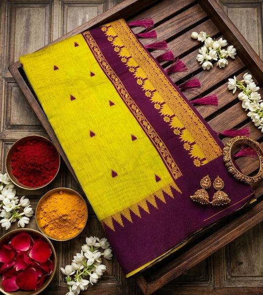 Chatoyant Mehndi Cotton Silk Saree With Excellent Blouse Piece