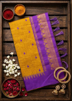 Sonorous Mustard Cotton Silk Saree With Blooming Blouse Piece