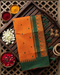 Desuetude Orange Cotton Silk Saree With Jazzy Blouse Piece