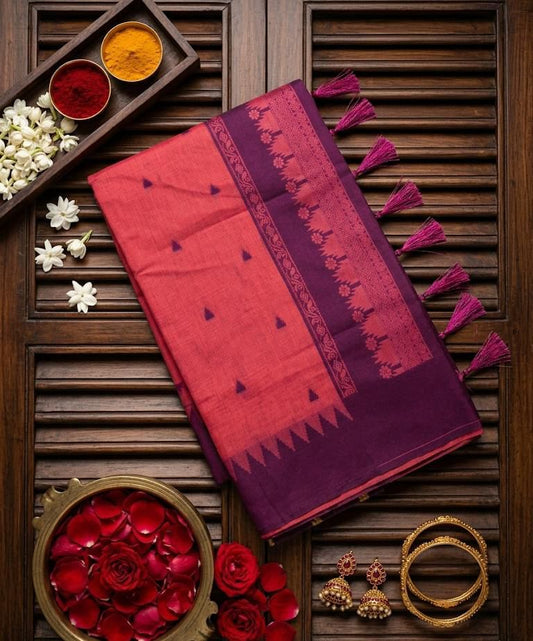 Stylish Pink Cotton Silk Saree With Ailurophile Blouse Piece