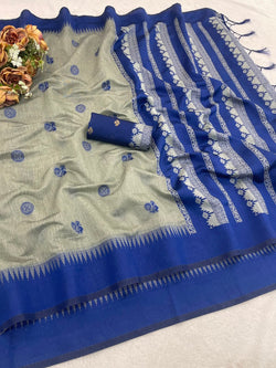 Beautiful Grey Cotton Silk Saree With Energetic Blouse Piece