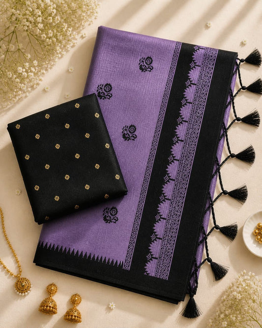 Ideal Lavender Cotton Silk Saree With Nemesis Blouse Piece