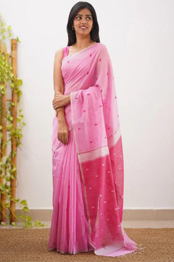 Mellifluous Pink Cotton Silk Saree With Majestic Blouse Piece