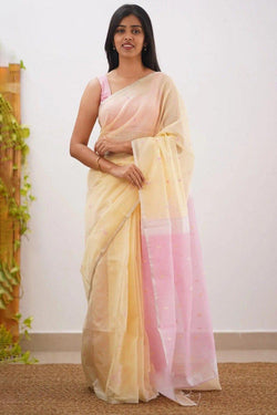 Vestigial Yellow Cotton Silk Saree With Deserving Blouse Piece