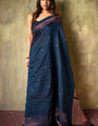 Classic Navy Blue Soft Silk Saree With Ideal Blouse Pieced