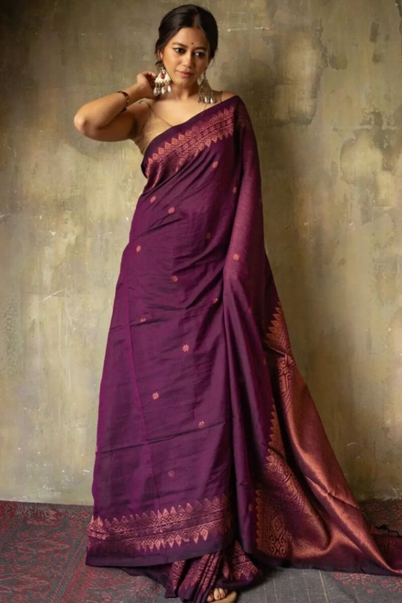 Brood Purple Soft Silk Saree With Demesne  Blouse Piece