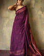 Brood Purple Soft Silk Saree With Demesne  Blouse Piece