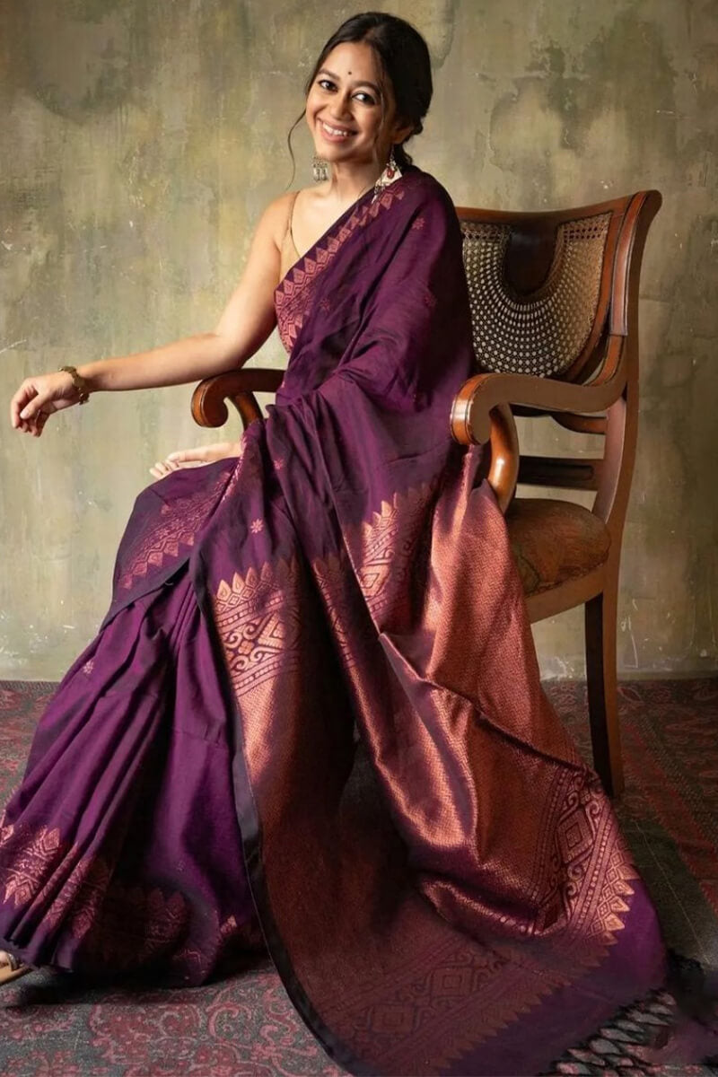 Brood Purple Soft Silk Saree With Demesne  Blouse Piece