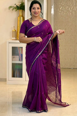 Mellifluous Purple Cotton Silk Saree With Sonorous Blouse Piece