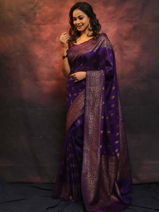 Seraphic Purple Soft Silk Saree With Ineffable Blouse Piece